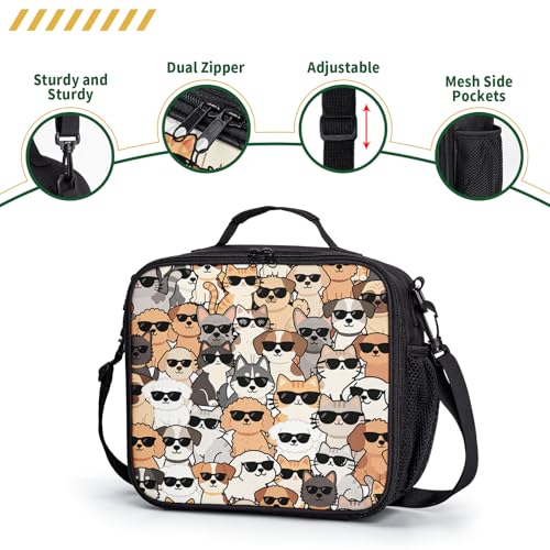 Cute Cat and Dog Lunch Box for Girls Boys Kids Insulated Lunch Bag Cartoon Animals Theme Kawaii Lunchbox with Shoulder Strap Reusable Lunch Cooler Tote Bags for School Picnic - color: Cat and Dog