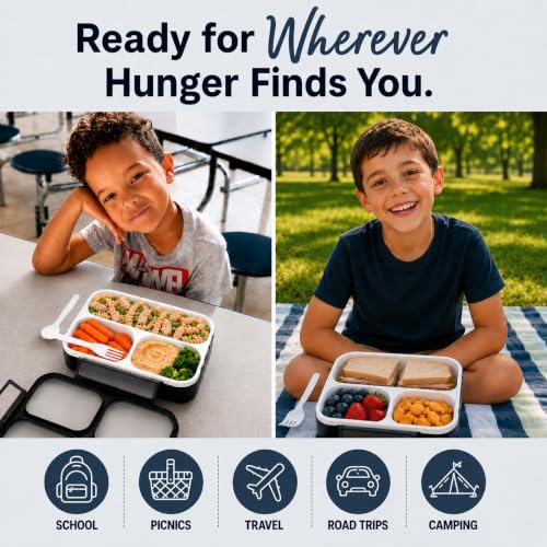 kinsho Lunch Boxes for Kids Boys Teens - Bento Box Set with Insulated Bag and Ice Pack, 3 Compartment Leak Proof Food Container, BPA-Free, Microwave Safe, Ideal for School & Work, Black & Red - color: Black with Red Trim