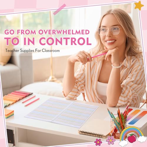 Pasimy 2026-2027 Teacher Record Book Grade Book for Teacher Classroom Spiral Bound Class Planner Double Sided Office Favors Supplies for Classroom Attendance Decoration (Pastel Checkered) - style: Pastel Checkered