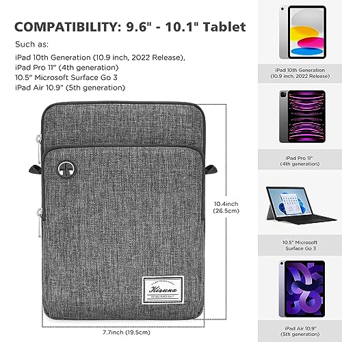 KIZUNA Tablet Sleeve Case 10 Inch Water Resistant Shoulder Messenger iPad Bag for 9.7" 10.5" 11" iPad Pro M2/10.9" iPad A14 Air 5/10.5" Surface Go 3/10.5" Samsung Galaxy Tab A S6/Huawei MediaPad,Grey - color: Grey