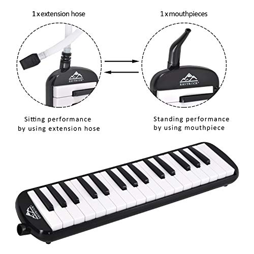 EASTROCK 32 Key Melodica Instrument Air Piano Keyboard Soprano Melodica with 2 Mouthpieces Tube Sets Carrying Bag for Beginners Adults Gift Black - color: Black, size: 32key