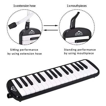 EASTROCK 32 Key Melodica Instrument Air Piano Keyboard Soprano Melodica with 2 Mouthpieces Tube Sets Carrying Bag for Beginners Adults Gift Black - color: Black, size: 32key