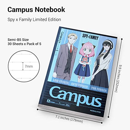 KOKUYO Composition Notebooks, 5 Pack Campus Semi-B5 Comp Book with Dot A 7mm Ruled, 30 Sheets, School Lined Notebook Spy x Family Limited Edition, Journal Notebook for Women Work Study Note Taking - color: Spy x Family