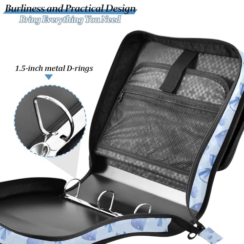 Light Blue Bows Hearts Zipper Binder 3 Ring with Handle and Shoulder Strap, 500 Sheet Binder Organizer Capacity & Multi-Pockets for School Office - color: A5433