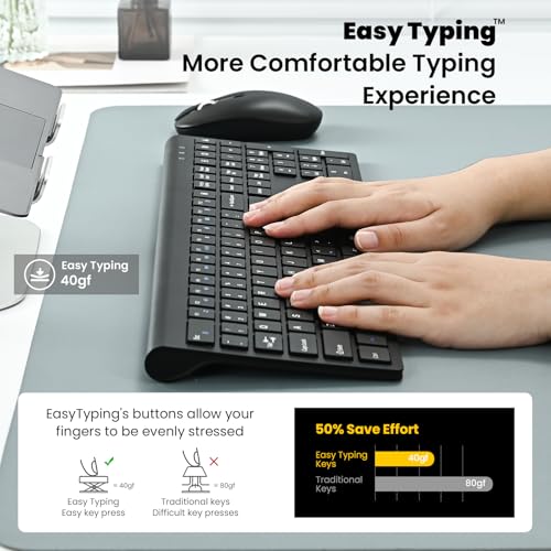 cimetech Wireless Keyboard and Mouse Combo, 2.4G USB Full Size Wireless Computer Keyboard and Adjustable Mouse for Computer/Laptop/PC/Mac/Windows - Black - color: Matte Black