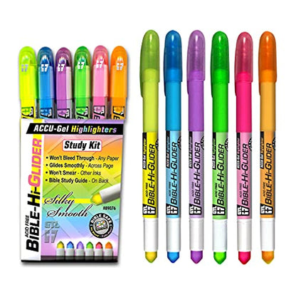 G.T. Luscombe Company, Inc. Accu-Gel Bible-Hi-Glider Bible Study Set | No Bleed Solid Gel Highlighter | No Smearing or Fading | Long Lasting Bright Translucent Colors (Set of 6) - size: 1-Set, style: Set of 6