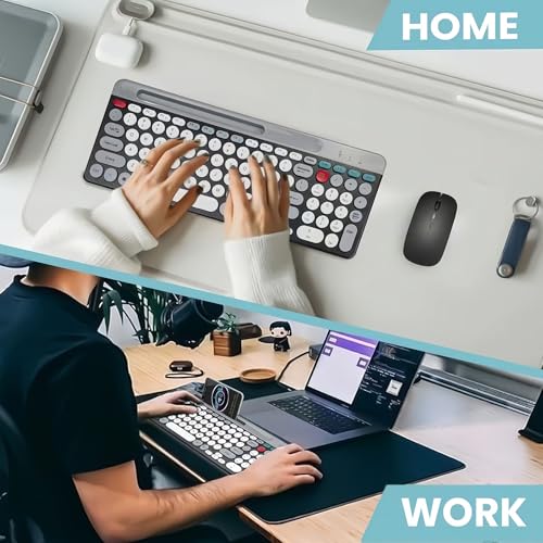 Wireless Keyboard and Mouse Combo with Phone Tablet Holder, Rechargeable Dual-Mode (Bluetooth 5.0 and 3.0 +2.4G) Multi-Device Silent Mouse for Windows, iPad, Tablet, MacOS,iOS,Android (White+Grey) - color: White+Grey