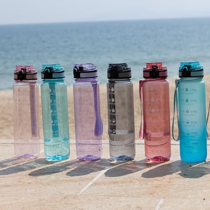 OLDLEY Water Bottle, 32oz Motivational Sports Water Bottle with Time Marker - Times to Drink - Tritan, BPA Free, Wide Mouth Leakproof,Surfer - color: Surfer