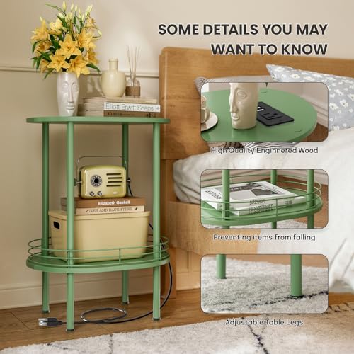 DGSANDGO Green Side Table with Charging Station,Side Tables Living Room,Nightstand with USB Ports and Outlets,Samll End Table for Small Space,Living Room,Bedroom, Nursery,(1PC,Green) - color: Green Power Outlets