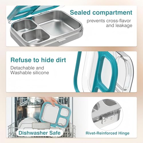 HOMEKOL Stainless Steel Bento Lunch Box, Blue, 3.3Cups | 3-Compartment,Leak-Proof, for Kids & Adults, BPA-Free, Dishwasher Safe, Clear Tritan Lid, 800ml (Not Insulated) - color: Blue, size: 27oz (800ml)