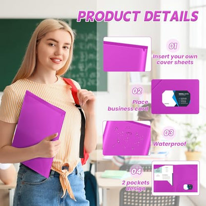 Henoyso 60 Pack Plastic Folders with Clear Front Pockets Bulk Heavy Duty File Folders with 2 Pockets and Card Slot for Student Teacher Back to School Supplies Office Presentation (Fuchsia) - color: Fuchsia