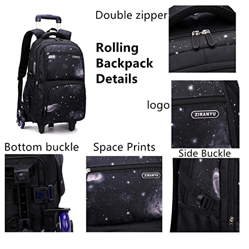 VIDOSCLA Elementary Galaxy Teens Rolling Backpack Kids Boys Luggage with Wheels Trolly BookBag for School-6 Wheels - color: Black Blue-6 Wheels, style: 6 Wheels