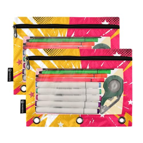 Gredecor 3 Ring Binder Pencil Pouch, Comic Soccer Zippered Pen Case Pouches with Clear Window, 2 Pack Stylish Office & School Supplie - color: Comic Soccer