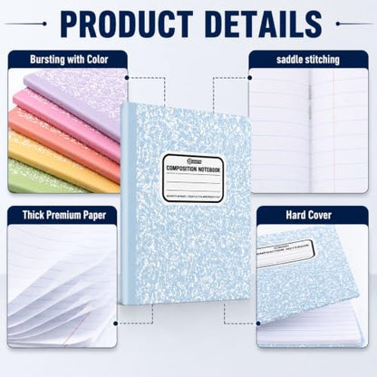 gisgfim 12 Pack Bulk Composition Notebook Wide Ruled, 12 Different Vibrant Colors, 96 Pages (48 Sheets), 9-3/4 x 7-1/2" Hard Cover Journal Notebooks for Studentsd,Classroom and Office(Pastel) - color: Pastel