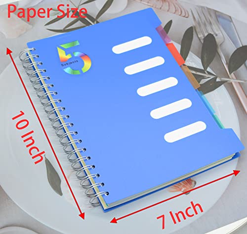 5 Subject Notebook, 1 Pcs Dark Blue 10 Inch x 7 Inch B5 Spiral Notebook With Waterproof Plastic Softcover, 300 Pages 80 Gsm College Ruled Papers With 5 Sheets Colorful Movable Dividers (Dark Blue) - color: Dark Blue