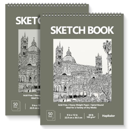 9" x 12" Sketch Book, 2-Pack 50 Sheets Spiral Bound Art Sketchbook, Acid Free Artist Drawing Book Paper, Art Supplies for Kids, Craft Activities, Sketch Paper for Drawing Coloring Sketching(Green) - color: Green, size: 2 Pack