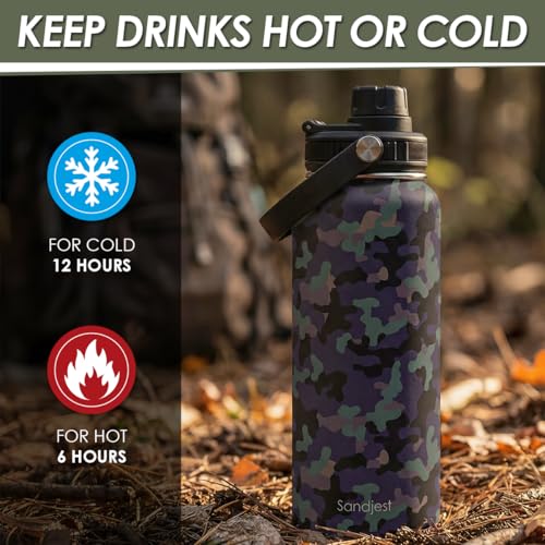 Camouflage Insulated Stainless Steel Water Bottle 32oz, Vacuum Chug Lid Travel Tumbler for Men Friends Dads Grandpa, Birthday Christmas Fathers Day - color: Camouflage 2