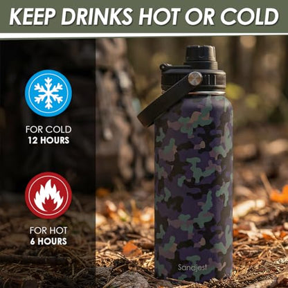 Camouflage Insulated Stainless Steel Water Bottle 32oz, Vacuum Chug Lid Travel Tumbler for Men Friends Dads Grandpa, Birthday Christmas Fathers Day - color: Camouflage 2