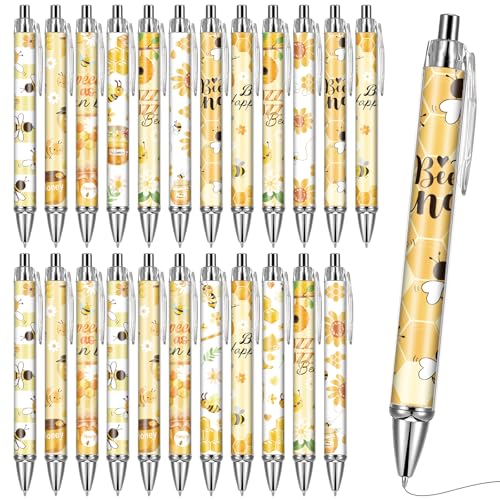 Bee Ballpoint Pens Supplies - 24 Pcs Retractable Writing Smooth Black Ink Ball Point Pen Fine Flower Cute Pen Gifts for Office Work School Doctor Nurse Teacher Teen Students Animal Lover - style: Bee