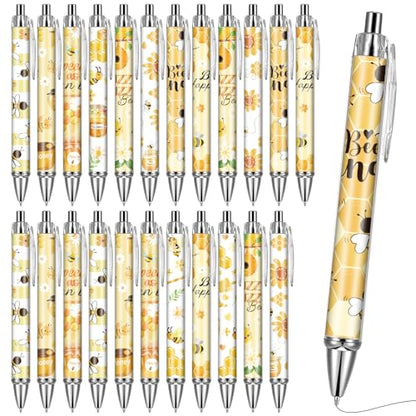 Bee Ballpoint Pens Supplies - 24 Pcs Retractable Writing Smooth Black Ink Ball Point Pen Fine Flower Cute Pen Gifts for Office Work School Doctor Nurse Teacher Teen Students Animal Lover - style: Bee