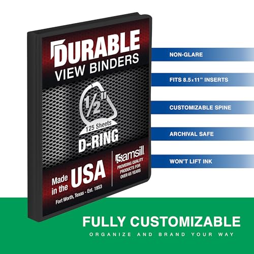 Samsill Durable 0.5 Inch Binder, D Ring Binder, Customizable Clear View Cover, Charcoal Black, Holds 125 Pages - color: Charcoal Black, size: 1 Pack