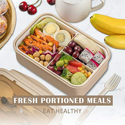 LOVINA Bento Box for Adults and Kids - 1400ML Portable, Lightweight, Easy to Carry Meal Holder with Spoon & Fork, Durable, Leak-Proof, BPA-Free and Food-Safe Materials - color: Khaki
