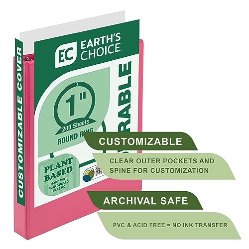 Samsill Plant-Based 1 Inch Durable Round Ring, View Binder, Eco-Friendly, USDA Certified Biobased, Single, Berry Pink - color: Berry Pink, size: 1", style: Single