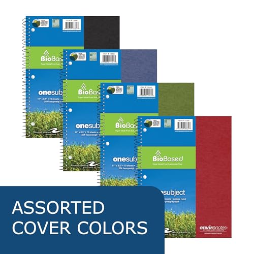 ROARING SPRING Case of 24, Environotes Recycled One Subject Spiral Notebook, Heavyweight College Ruled BioBased Paper, 11" x 8.5" 70 Sheets, Assorted Earthtone Covers - size: 11" x 8.5", style: 1 Case