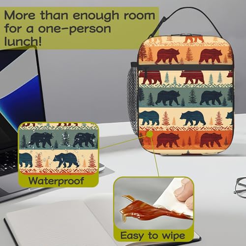 Rustic Forest Bear Kids Lunch Bag Insulated Lunch Box Cooler Freezable Meal Prep Bag with Shoulder Strap Waterproof Lunch Container for Boys Girls School Office Picnic - color: Rustic Forest Bear
