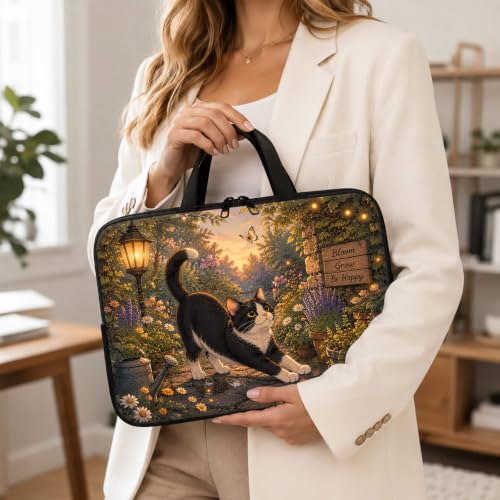13 Inch Laptop Case Sleeve with Handle, Shockproof Slim Carrying Case | Soft Lining Computer Bag for MacBook Air 13 M3/M2/M1, MacBook Pro 13/14, iPad Pro 13 M4, Black Cat Sunset - color: Black Cat Sunset, size: 13-14 inch