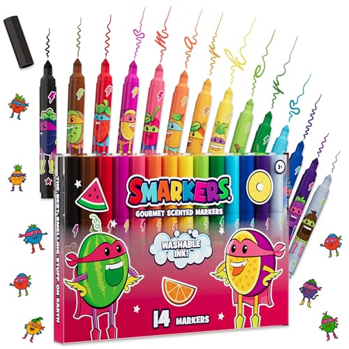 Smarkers - Washable Scented Markers, Assorted Colors, Medium Tip, 14 Count - size: 14 Count (Pack of 1)