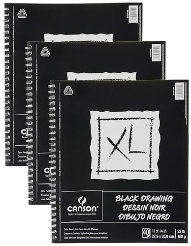 Canson XL Series Drawing Paper, Black, Wirebound Pad, 11x14 inches, 40 Sheets (92lb/150g) - Artist Paper for Adults and Students - Colored Pencil, Ink, Pastel, Marker | (Pack of 3) - size: 11x14 (Pack of 3)
