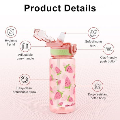 Kids Water Bottle for School, 20 Oz Plastic Water Bottle with Silicone Spout and Pop-Up Cover, BPA Free & Dishwasher Safe (Strawberry) - color: Strawberry, size: 20 Ounces