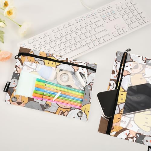 ZAZYXTJ Personalized Cute Dog Binder Pencil Pouchs 3 Ring | with Zipper Clear Window Office Organizers bag for School Students Teacher Supplies 2 Pack - color: Dog