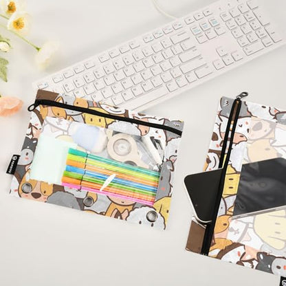 ZAZYXTJ Personalized Cute Dog Binder Pencil Pouchs 3 Ring | with Zipper Clear Window Office Organizers bag for School Students Teacher Supplies 2 Pack - color: Dog