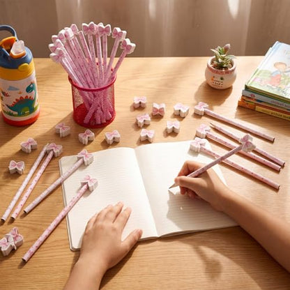 Sabary 72 Pcs/36 Sets Coquette Pink Bow Pencils with Erasers Cute Preppy Wooden Pink Bow Pencils Bulk Gifts for Girls Students Back to School Classroom Birthday Coquette Stationery Party Favor Supply