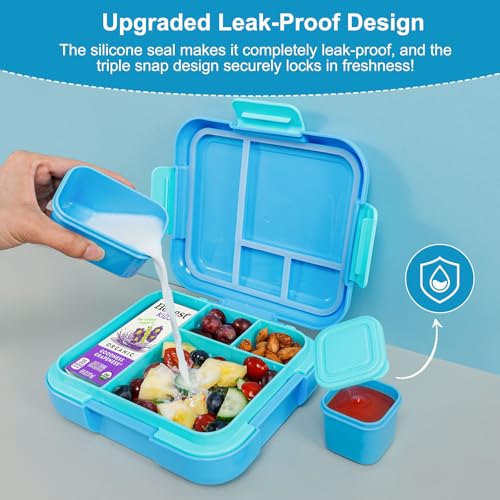 Caperci Bento Box for Kids Age 4-8 - Leak-Proof Toddler Lunch Box Container with 2 Modular Containers & 4 Compartments, Hold 4.8 Cups, Portable Handle, BPA-Free, Microwave/Dishwasher Safe (Sea Life) - color: Sea Life