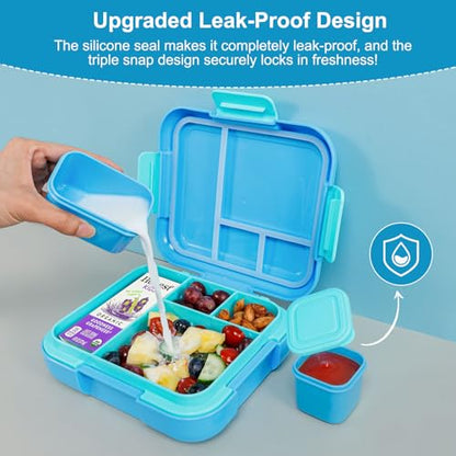 Caperci Bento Box for Kids Age 4-8 - Leak-Proof Toddler Lunch Box Container with 2 Modular Containers & 4 Compartments, Hold 4.8 Cups, Portable Handle, BPA-Free, Microwave/Dishwasher Safe (Sea Life) - color: Sea Life