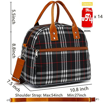 FlowFly Insulated Lunch Bag for Women & Men, Large Reusable Lunch Tote with Shoulder Strap & Handle, Freezable Cooler Bag for Work, Travel & Meal Prep,W&B (W&B) - color: Checkered