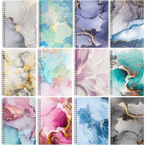 Fuutreo 12 Pcs Spiral Notebook for Work A5 8.3 x 5.7 Inch College Ruled Spiral Journal Notebook Kraft Cover Ruled Paper, 12 Color, 60 Sheets, 120 Pages for Office School(Marble Pattern) - color: Marble Pattern