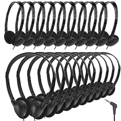 Classroom Headphones Bulk 20 Pack for Kids School Student,Wholesale Durable Wired Earphones Class Set for Children Toddler Teens Boys Girls and Adult(GS857, Black) - color: Black, size: 20 Pack