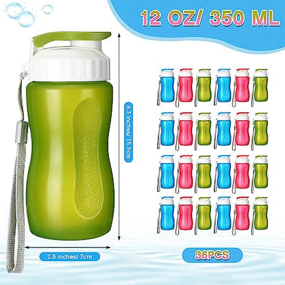 Domensi 36 Pack 12 oz Kids Plastic Water Bottles Reusable Plastic Sports Water Bottles Wide Mouth Leak Proof Lightweight for Boys Girls Child Toddler to School Travel Camping, DIY Gift