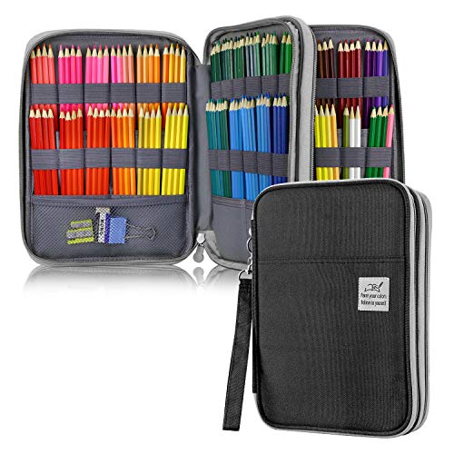 YOUSHARES 192 Slots Colored Pencil Case, Large Capacity Pencil Holder Pen Organizer Bag with Zipper for Prismacolor Watercolor Coloring Pencils, Gel Pens & Markers for Student & Artist (Black) - color: black