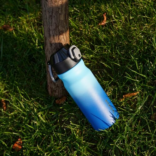 BJPKPK 18oz Insulated Water Bottle with Straw Stainless Steel Double Wall Water Bottles BPA Free Leak Proof Thermal Flask with Lockable Flip Lid and Soft Silicone Spout,Ocean Dream - color: A-Ocean Dream, size: 18 Ounces