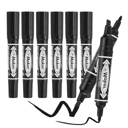 PATIKIL Broad & Fine Tip Markers, 8Pcs Oil-Based Markers Dual Tip Brush Highlighter for Adult Artists Drawing Coloring Painting Sketching, Black (0.2" /0.07") - color: Black