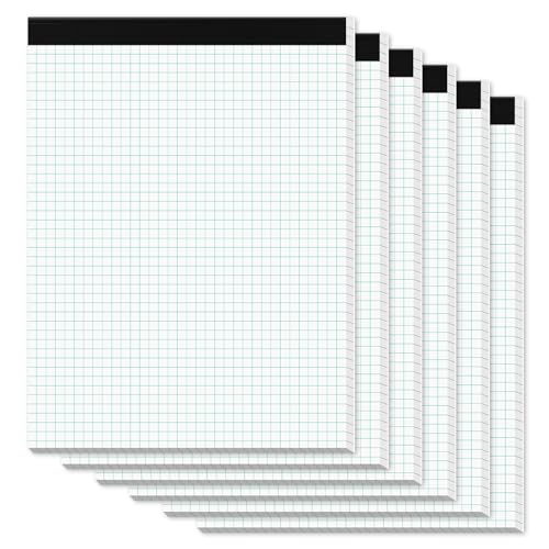 Zaviko Graph Paper Pads 8.5 x 11, 6 Pack, 4x4 Blue Quad Grid Paper Pad, White Quadrille Pad 8-1/2" x 11", Easy Tears Off, Grid Notebook 8.5 x 11, White 70 GSM Graft Paper, 30 Sheets/Pad - size: 8.5 x 11.75 Inch, style: White-Squared-6 Pack(30 Sheets)