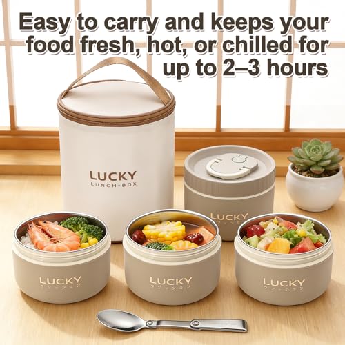 Portable Bento Box Set, 2 Stackable Thermal Food Containers for Adult, Brown - color: 34oz 2 Tier-Brown