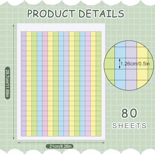 80 Sheets Colored Graph Paper Pad 11.69"x8.26" Math Notebook Grid 1/2 Inch Squares Large Quad Ruled Grid A4 Pastel Squares Graphing Paper for Dyslexia Dysgraphia Handwriting Planning
