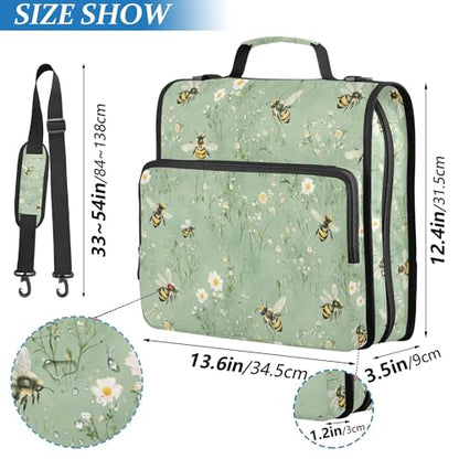 Sweet Bees Sage Green Sturdy Zipper Binder with Handle Easy to Carry 1.5 Inch 3 Rings Pencil Bags Portfolio Binder Stationery Organizer Supplies - color: Sweet Bees Sage Green