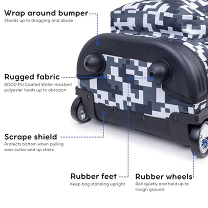 J World Sunrise Kids Rolling Backpack with Wheels for Girls Boys, Roller Bookbag for School, 18 x 13 x 9 Inches, Camo - color: Camo